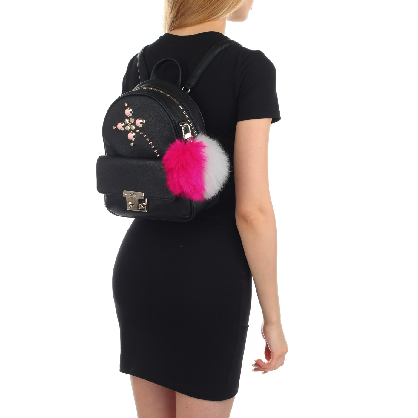 Женский черный рюкзак с декором Guess Varsity Pop