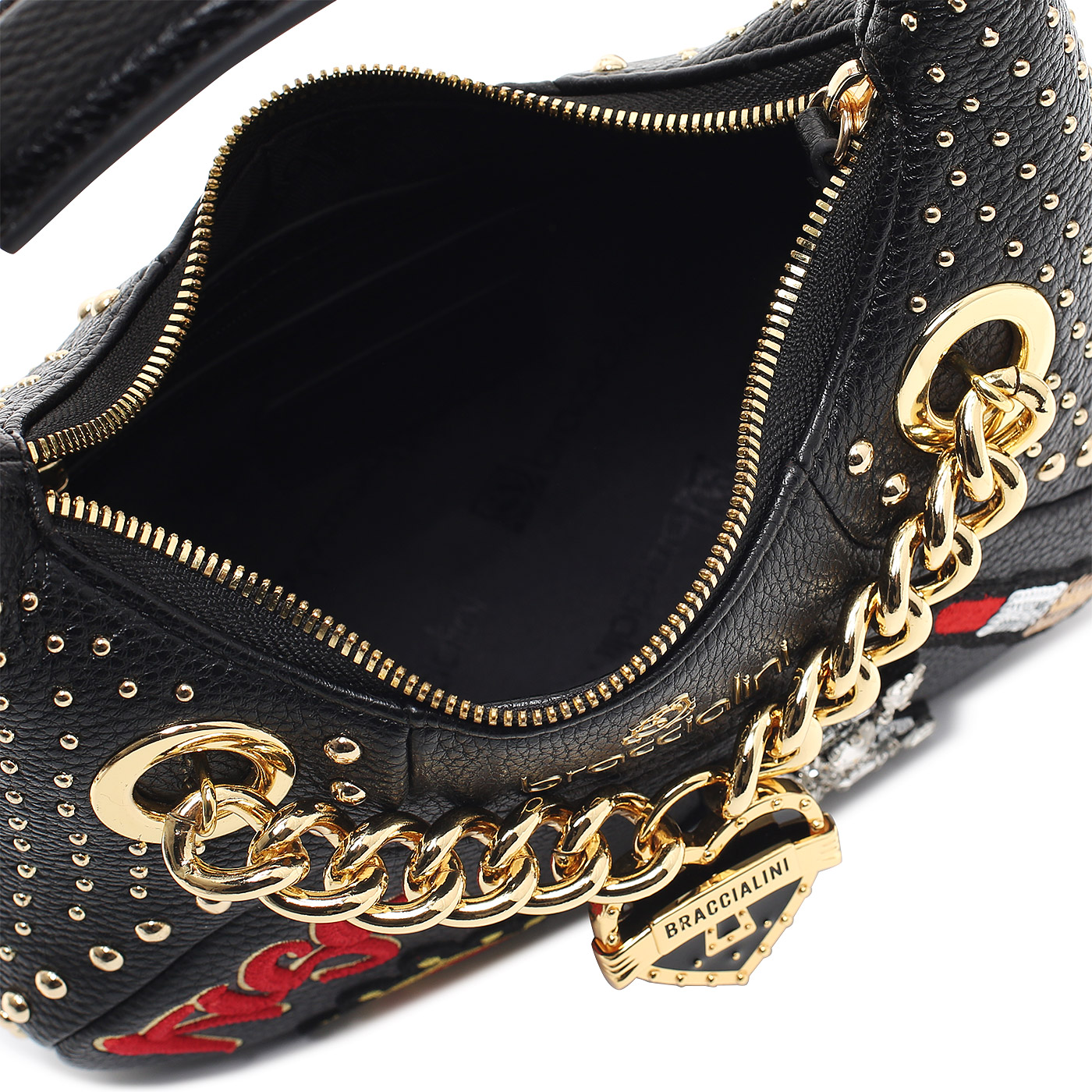 Сумка с вышивкой и клепками Braccialini Rock